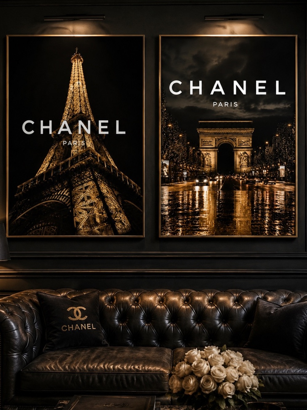 Paris After Dark™ Chanel Paris Wall Art Set of 2 Eiffel Tower Champs Élysées
